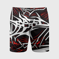 Шорты спортивные мужские Белые и красные агрессивные линии на чёрном фоне, цвет: 3D-принт