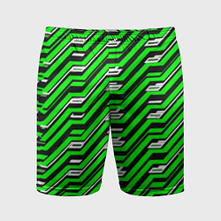 Шорты спортивные мужские Чёрно-зелёный линейный узор киберпанк, цвет: 3D-принт