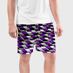 Шорты спортивные мужские Фиолетовые треугольники и квадраты на белом фоне, цвет: 3D-принт — фото 2
