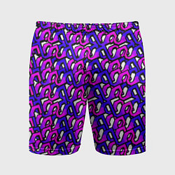 Шорты спортивные мужские Фиолетовый узор и чёрная обводка, цвет: 3D-принт