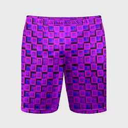 Шорты спортивные мужские Фиолетовые квадраты на чёрном фоне, цвет: 3D-принт