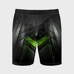 Мужские спортивные шорты Объемная абстрактная яркая зеленая фигура на черно