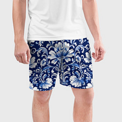 Шорты спортивные мужские Гжель - русский цветочный узор, цвет: 3D-принт — фото 2