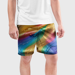 Шорты спортивные мужские Жидкий радужный металл, цвет: 3D-принт — фото 2