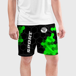 Шорты спортивные мужские Daewoo green sport hexagon, цвет: 3D-принт — фото 2