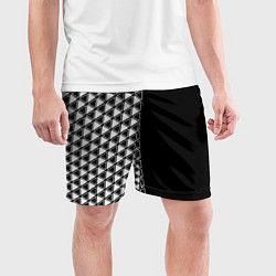 Шорты спортивные мужские Белые треугольники на чёрном фоне, цвет: 3D-принт — фото 2