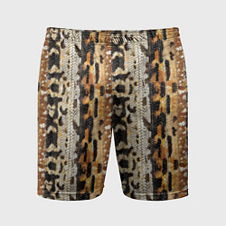 Шорты спортивные мужские Текстура змеиной кожи в коричневых природных тонах, цвет: 3D-принт