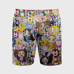 Шорты спортивные мужские Right now NewJeans and Takashi Murakami, цвет: 3D-принт