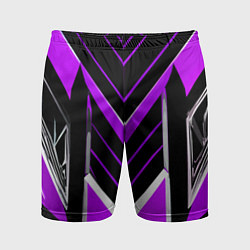 Шорты спортивные мужские Фиолетово-серые полосы на чёрном фоне, цвет: 3D-принт