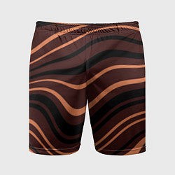 Шорты спортивные мужские Красно-коричневый изогнутые линии, цвет: 3D-принт