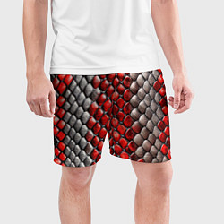 Шорты спортивные мужские Змеиная объемная текстурная красная шкура, цвет: 3D-принт — фото 2