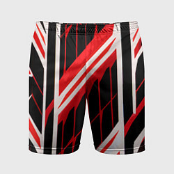 Шорты спортивные мужские Red and white lines on a black background, цвет: 3D-принт