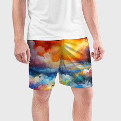 Шорты спортивные мужские Закат солнца - разноцветные облака, цвет: 3D-принт — фото 2