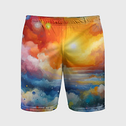 Мужские спортивные шорты Закат солнца - разноцветные облака