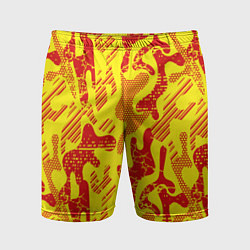 Мужские спортивные шорты Абстракция красный рисунок на желтом фоне