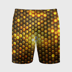 Шорты спортивные мужские Металлические соты - роскошный блеск золота, цвет: 3D-принт