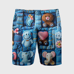 Шорты спортивные мужские Слоники на пэчворк, цвет: 3D-принт