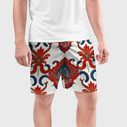 Шорты спортивные мужские Узор красно-синий на белом фоне, цвет: 3D-принт — фото 2