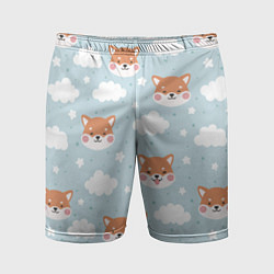 Шорты спортивные мужские Узор сибу ину и облака, цвет: 3D-принт
