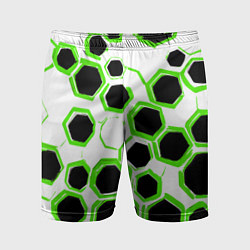 Шорты спортивные мужские Чёрно-зелёные шестиугольники на белом фоне, цвет: 3D-принт