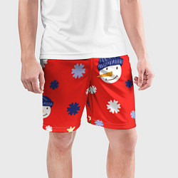 Шорты спортивные мужские Новогодний узор со снеговиком и снежинками, цвет: 3D-принт — фото 2