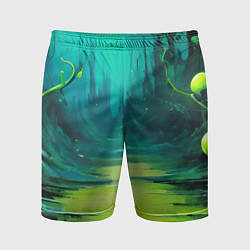 Шорты спортивные мужские Зелёная кислотная абстракция, цвет: 3D-принт