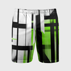 Шорты спортивные мужские Чёрно-зелёные вертикальные и горизонтальные полосы, цвет: 3D-принт