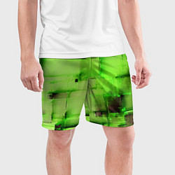Шорты спортивные мужские Чёрные пятна на зелёном фоне абстракция, цвет: 3D-принт — фото 2