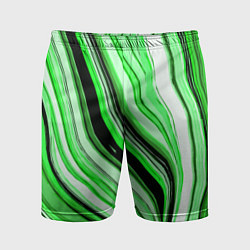 Шорты спортивные мужские Волнистые вертикальные чёрно-зелёные полосы, цвет: 3D-принт