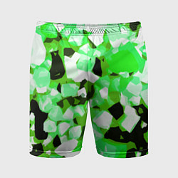 Шорты спортивные мужские Green and white abstraction on a black background, цвет: 3D-принт