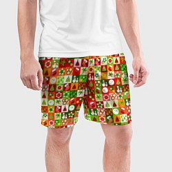 Шорты спортивные мужские Новогодние снеговики и снежные бабы, цвет: 3D-принт — фото 2