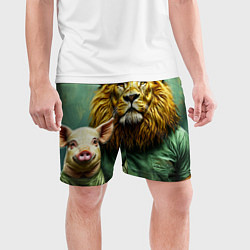 Шорты спортивные мужские Лев со свиньей, цвет: 3D-принт — фото 2