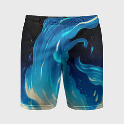 Шорты спортивные мужские Бело-синее пламя из абстрактных красок, цвет: 3D-принт
