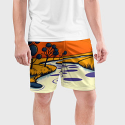 Шорты спортивные мужские Арт с фантастическим пейзажем, цвет: 3D-принт — фото 2