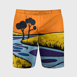 Шорты спортивные мужские Пейзаж с фантастической природой, цвет: 3D-принт
