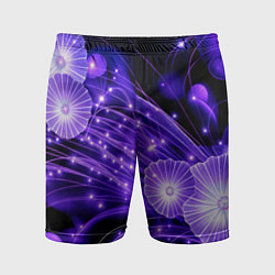 Шорты спортивные мужские Силуэты цветов на темном фоне - фиолетовое свечени, цвет: 3D-принт