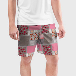 Шорты спортивные мужские Розово-серые разноцветные лоскуты, цвет: 3D-принт — фото 2