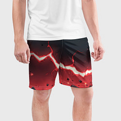 Шорты спортивные мужские Красная молния на черной текстуре, цвет: 3D-принт — фото 2