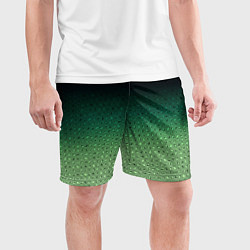 Шорты спортивные мужские Чёрно-зелёный градиент с узором, цвет: 3D-принт — фото 2