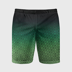 Шорты спортивные мужские Чёрно-зелёный градиент с узором, цвет: 3D-принт