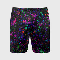 Шорты спортивные мужские Чёрный с разноцветными брызгами, цвет: 3D-принт