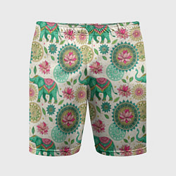 Мужские спортивные шорты Слоны и мандалы паттерн в индийской стилистике