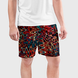 Шорты спортивные мужские Искажённые волнистые полосы красно-синий, цвет: 3D-принт — фото 2