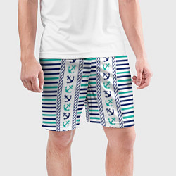 Шорты спортивные мужские Морской орнамент с якорями и полосками, цвет: 3D-принт — фото 2