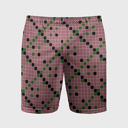 Шорты спортивные мужские Коричневая с черным и зеленым плитка, цвет: 3D-принт