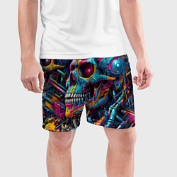 Шорты спортивные мужские Cyber skull - pattern, цвет: 3D-принт — фото 2
