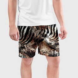 Шорты спортивные мужские Змеиная кожа и полоски зебры микс - сафари паттерн, цвет: 3D-принт — фото 2
