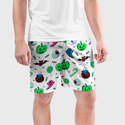 Шорты спортивные мужские Halloween light green pumpkin - паттерн, цвет: 3D-принт — фото 2