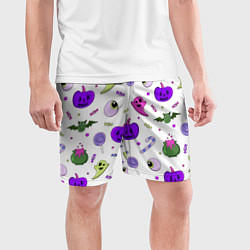 Шорты спортивные мужские Halloween purple pumpkin pattern, цвет: 3D-принт — фото 2