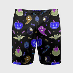 Шорты спортивные мужские Halloween blue black pumpkin, цвет: 3D-принт